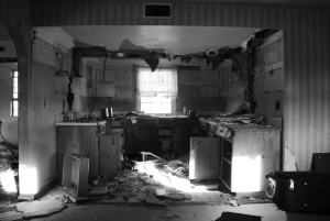 The interior of an abandoned apartment in the 'fort'.